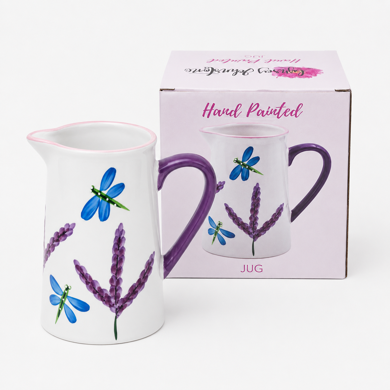 Hand Painted Floral Jug Vase – Colour Handle Design