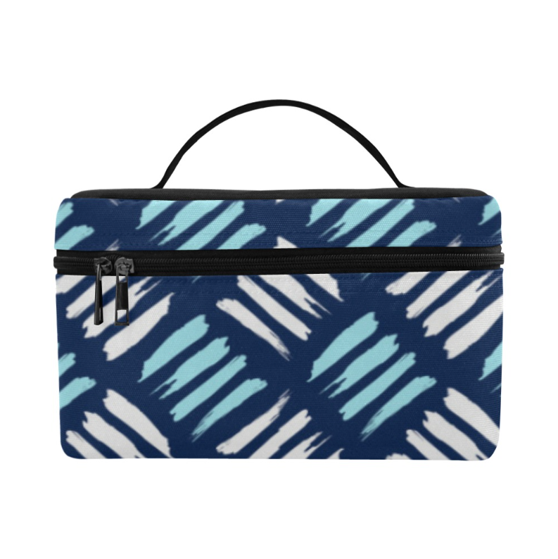 A rectangular zippered case with a top handle, featuring a teal and dark teal wavy leaf pattern, shown against a plain white background.