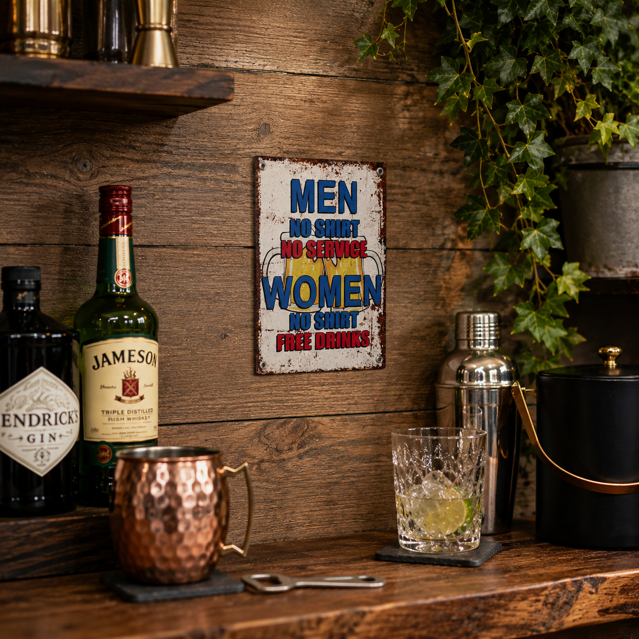 Men No Shirt Funny Aluminium Bar & Garage Sign