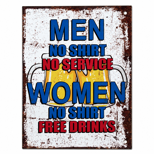 Men No Shirt Funny Aluminium Bar & Garage Sign
