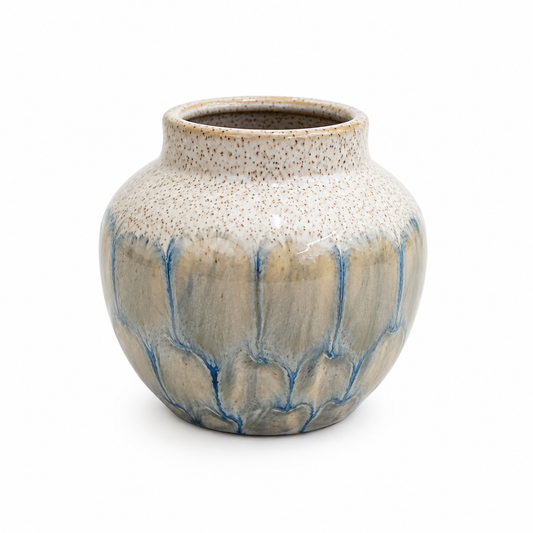 Reactive Glaze Ceramic Bud Vase – Blue & Cream – 8cm