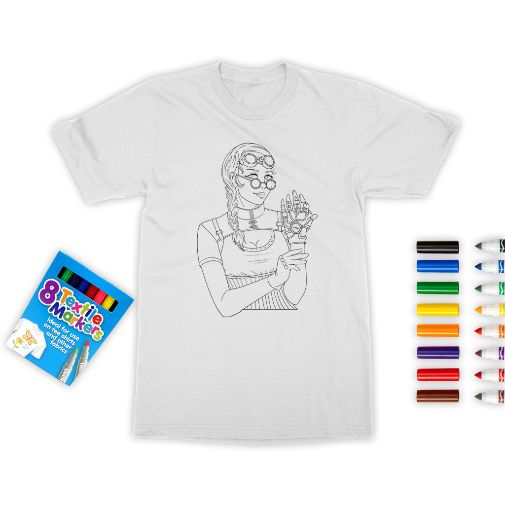 Colour It | Steampunk Girl | Colouring T-Shirt & Pen Set