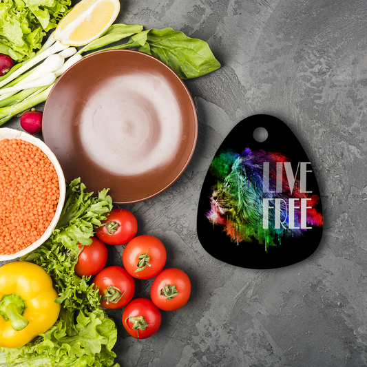 Glass Cutting Board | Sublimation | Live Free Lion | Black | Gift Idea