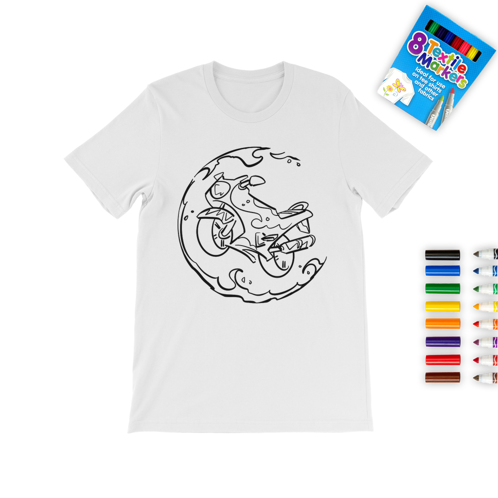 Colour It | Motorcycle | T-Shirt & Textile Pen Set