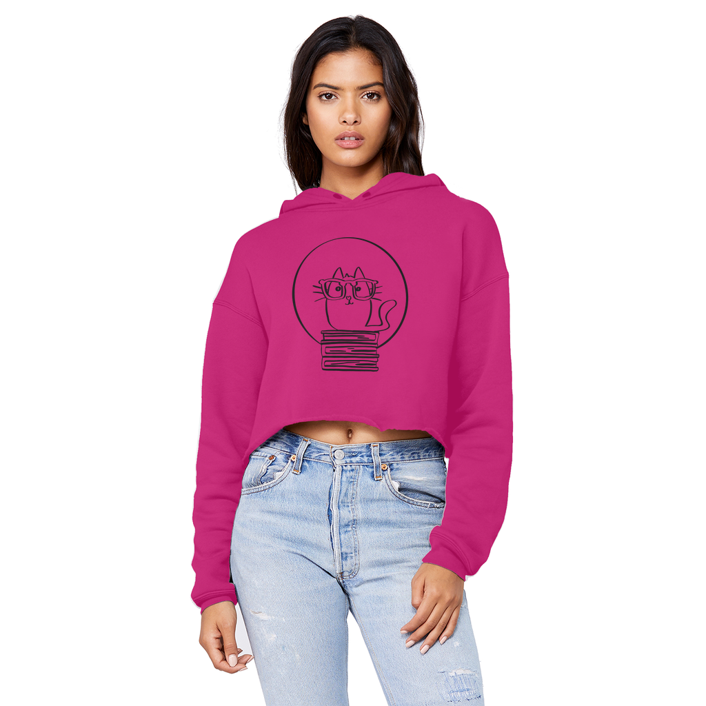 Hoodie | Cropped Raw Edge Boyfriend Style | Book Cat