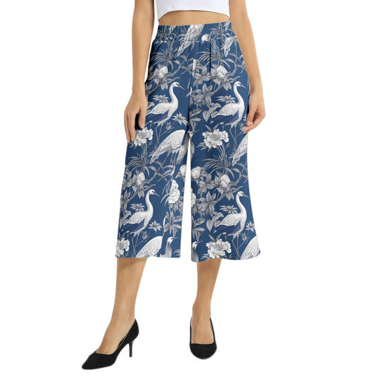 Elastic Waist Capris Wide Leg Pant