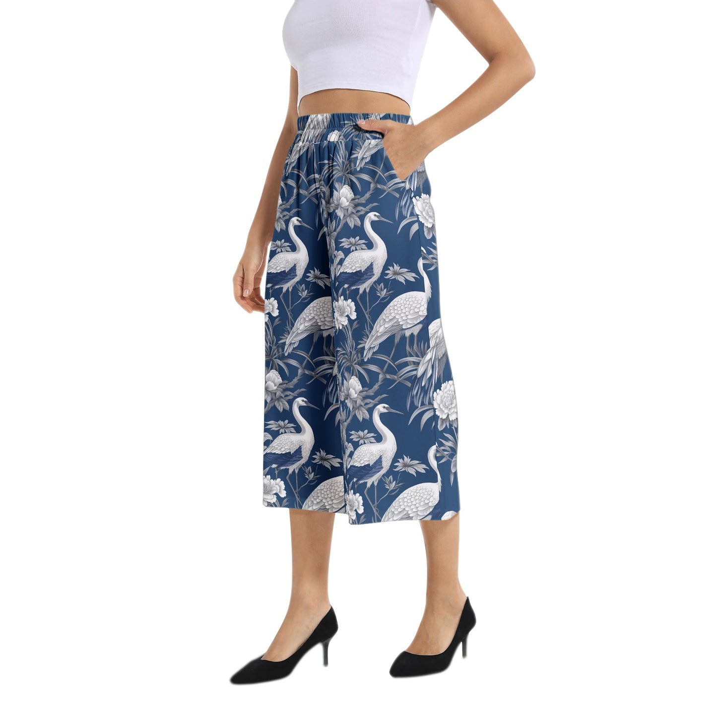 Elastic Waist Capris Wide Leg Pant