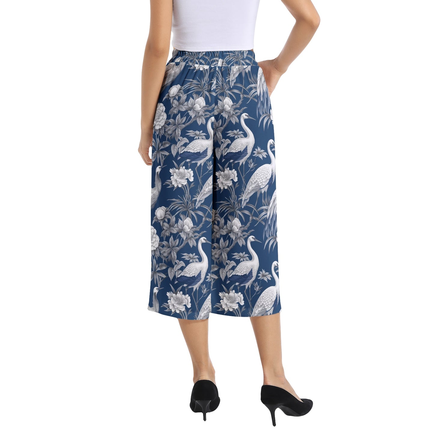 Elastic Waist Capris Wide Leg Pant