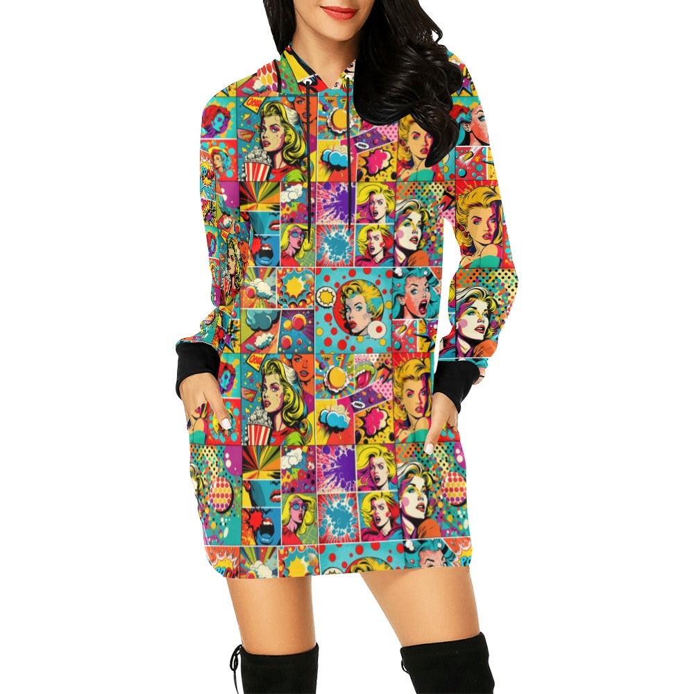 Ladies | Hoodie Mini Dress | Popart Cartoon