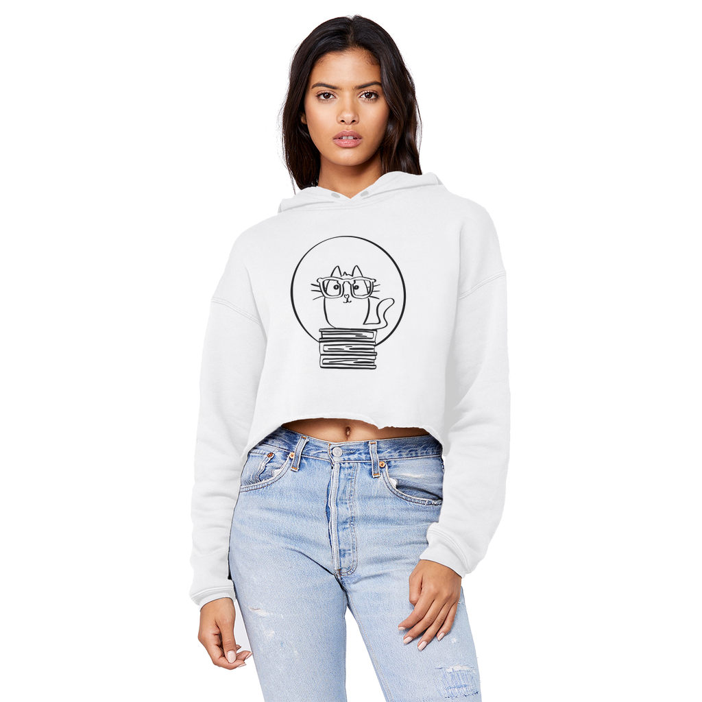 Hoodie | Cropped Raw Edge Boyfriend Style | Book Cat