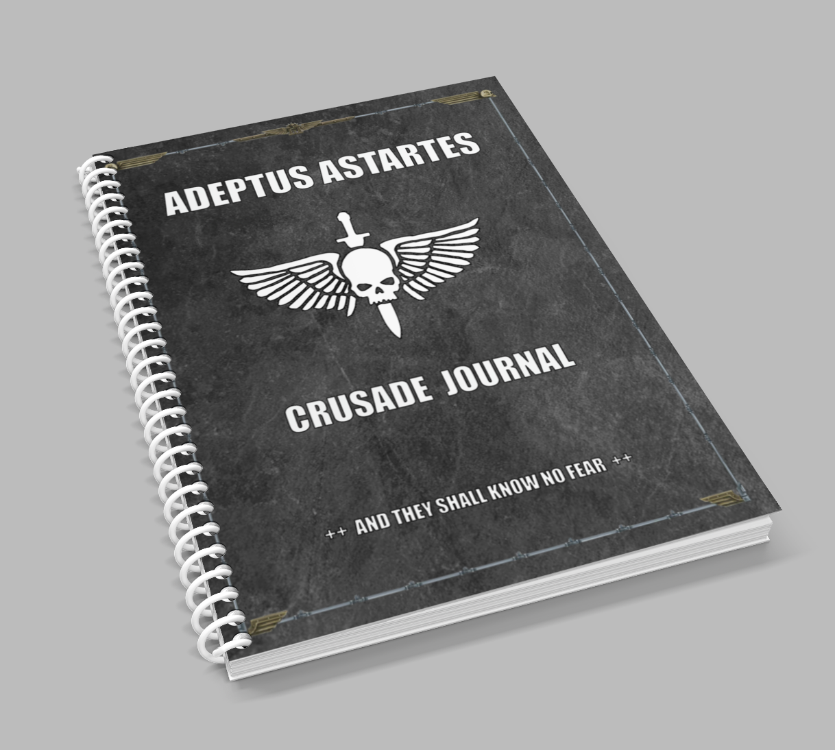 Adeptus Astartes Coilbound cover crusade journal book lay flat on a table
