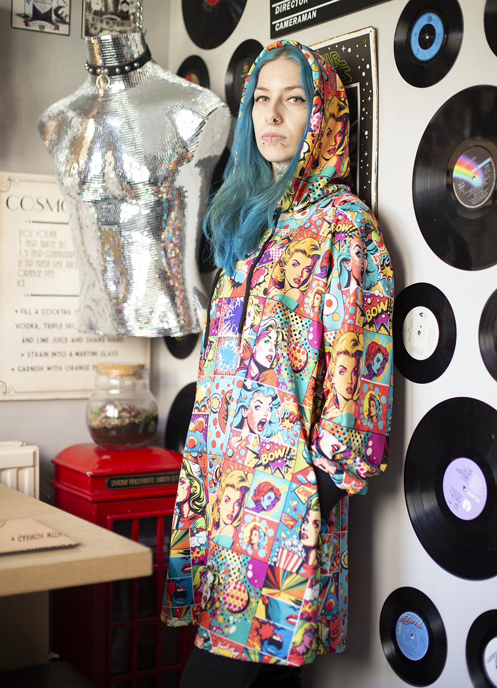 Ladies | Hoodie Mini Dress | Popart Cartoon