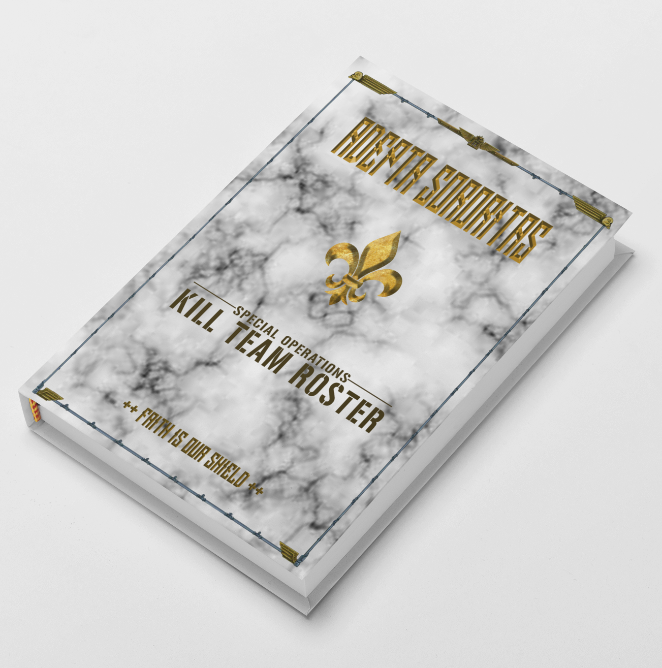 Adepta Sororitas Special Operations Kill Team Roster Faith is our Shield Hardback Book flat lay on a white surface
