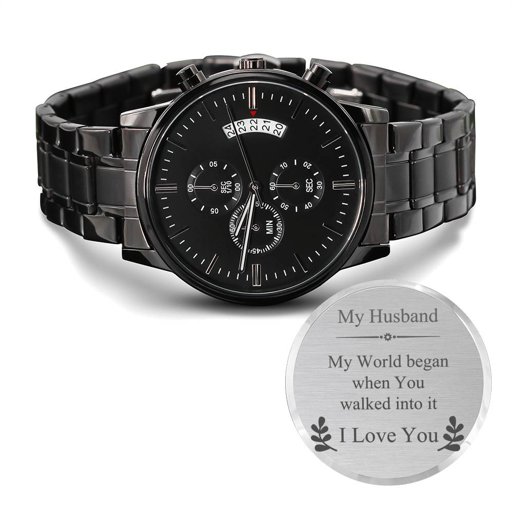 Engraved Watch - Husband My World Began