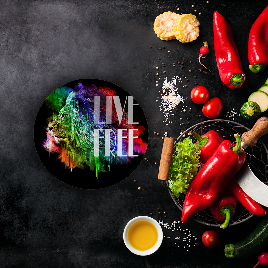 Glass Cutting Board | Sublimation | Live Free Lion | Black | Gift Idea