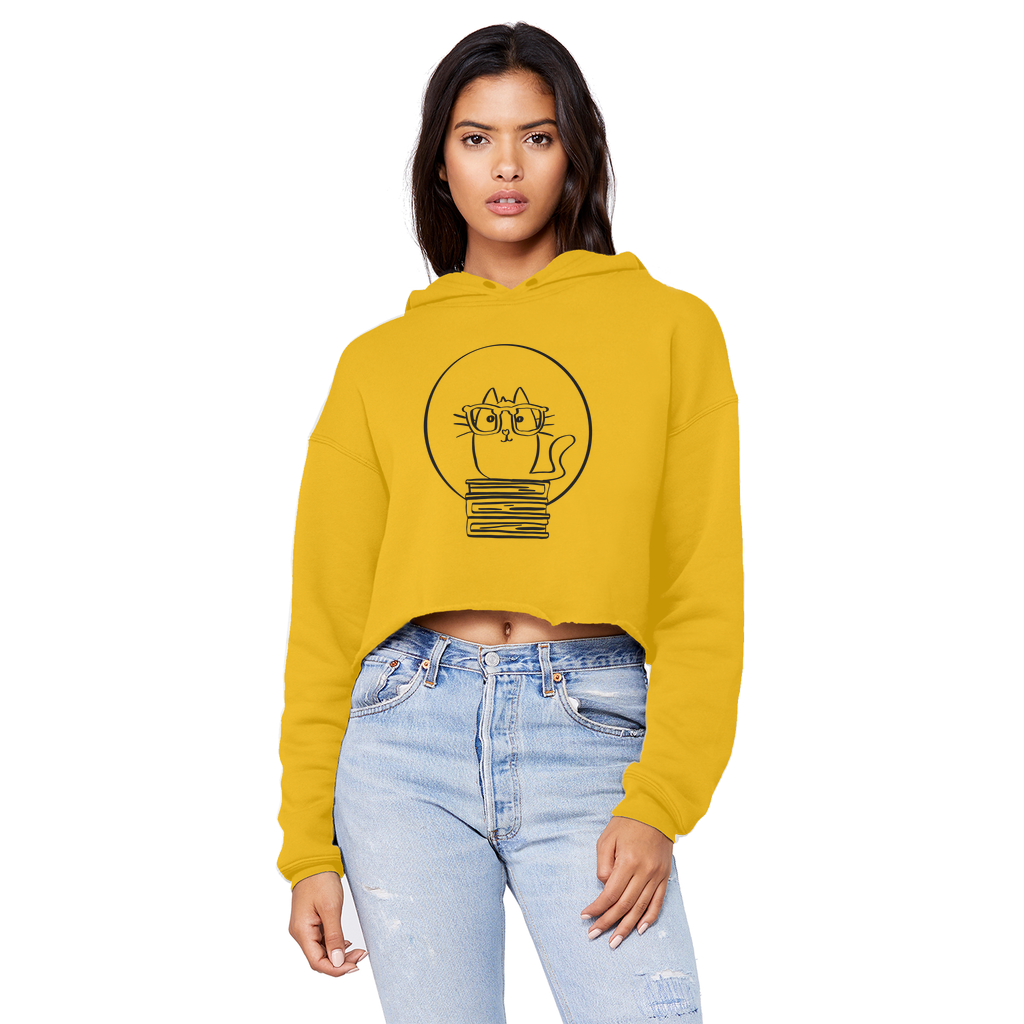 Hoodie | Cropped Raw Edge Boyfriend Style | Book Cat
