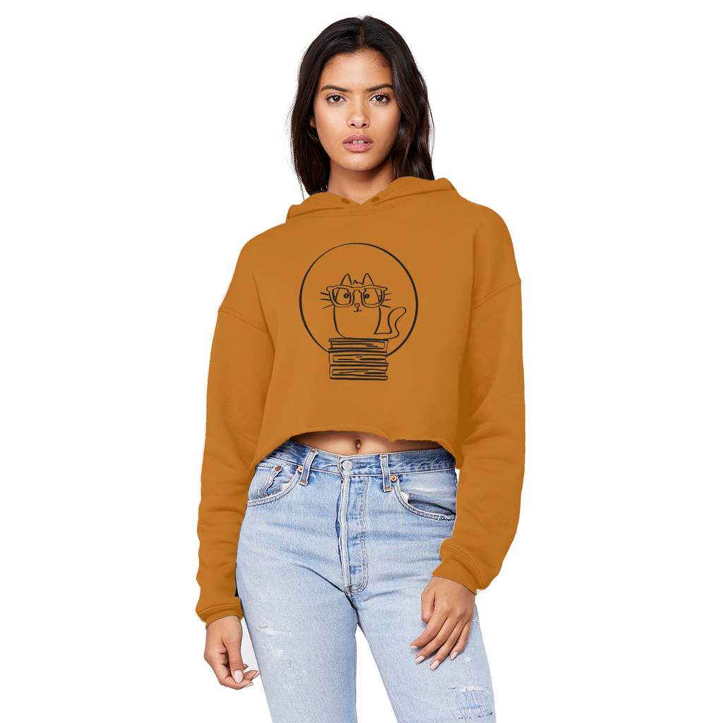 Hoodie | Cropped Raw Edge Boyfriend Style | Book Cat