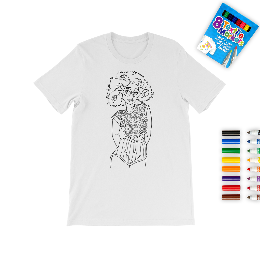 Colour It | Hippie Chick | Colouring T-Shirt | Textile Craft Gift