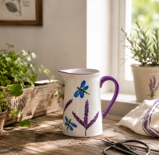 Hand Painted Floral Jug Vase – Colour Handle Design