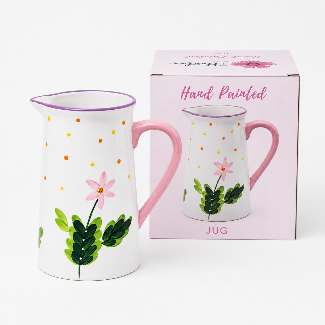 Hand Painted Floral Jug Vase – Colour Handle Design