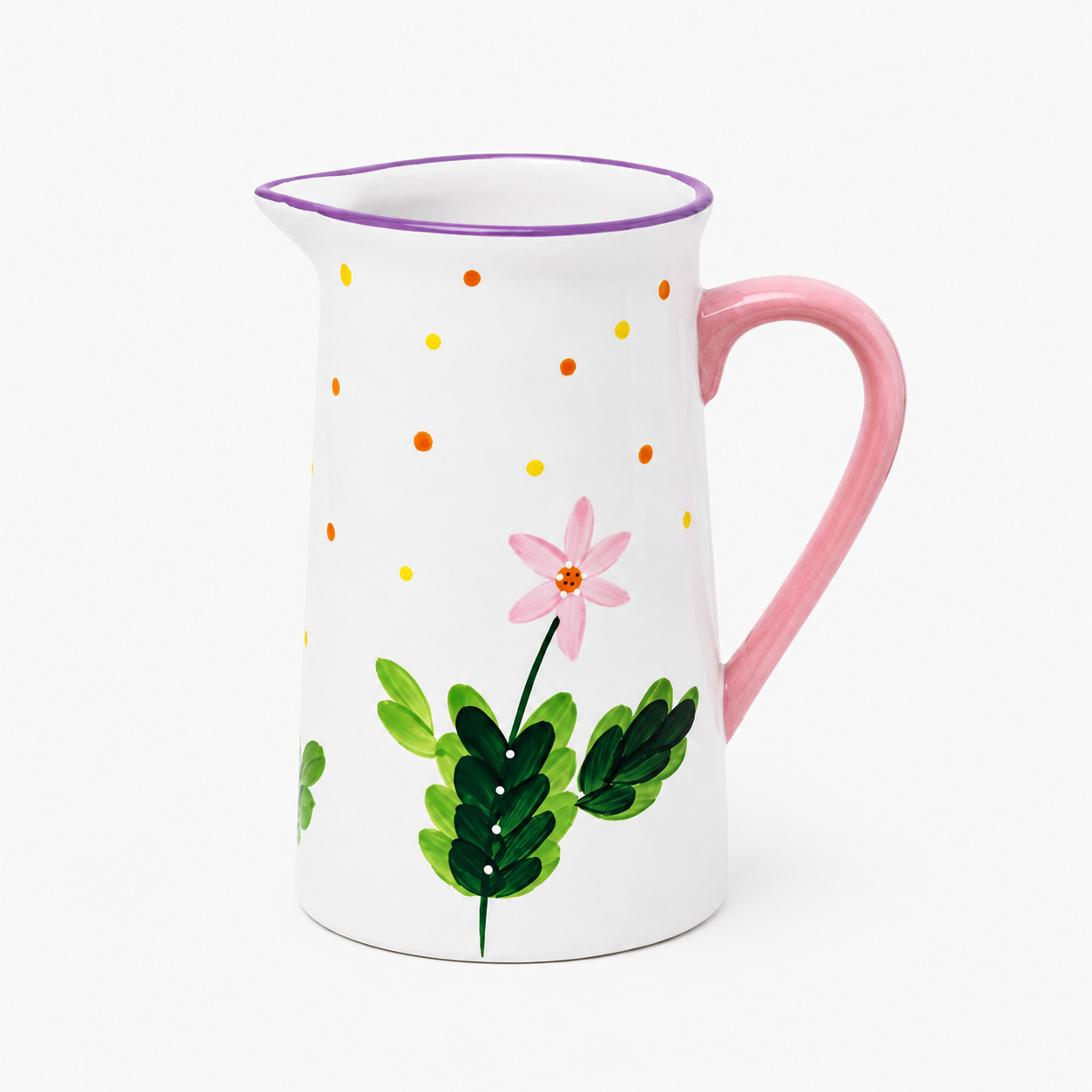 Hand Painted Floral Jug Vase – Colour Handle Design