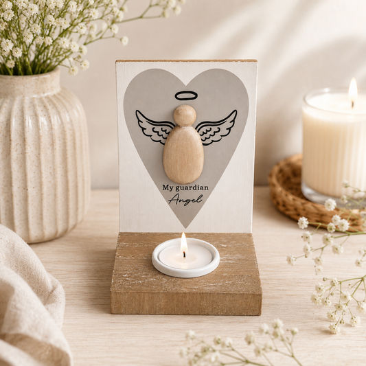 Guardian Angel Wooden Tealight Holder