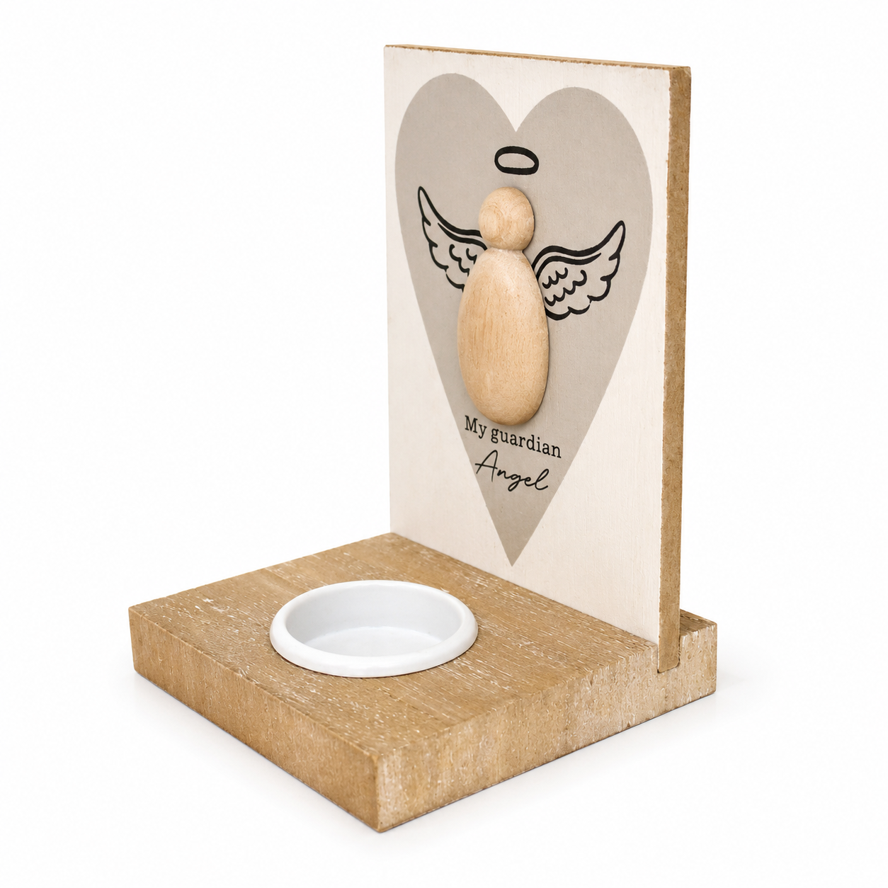 Guardian Angel Wooden Tealight Holder