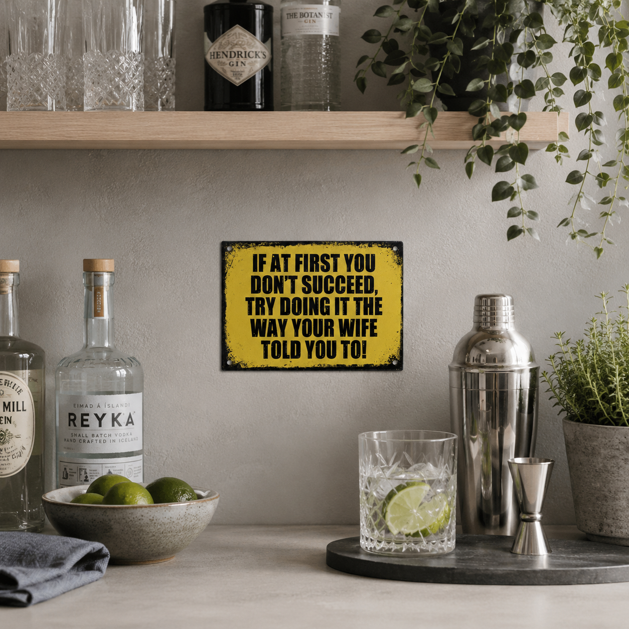 If At First... Funny Aluminium Bar Sign