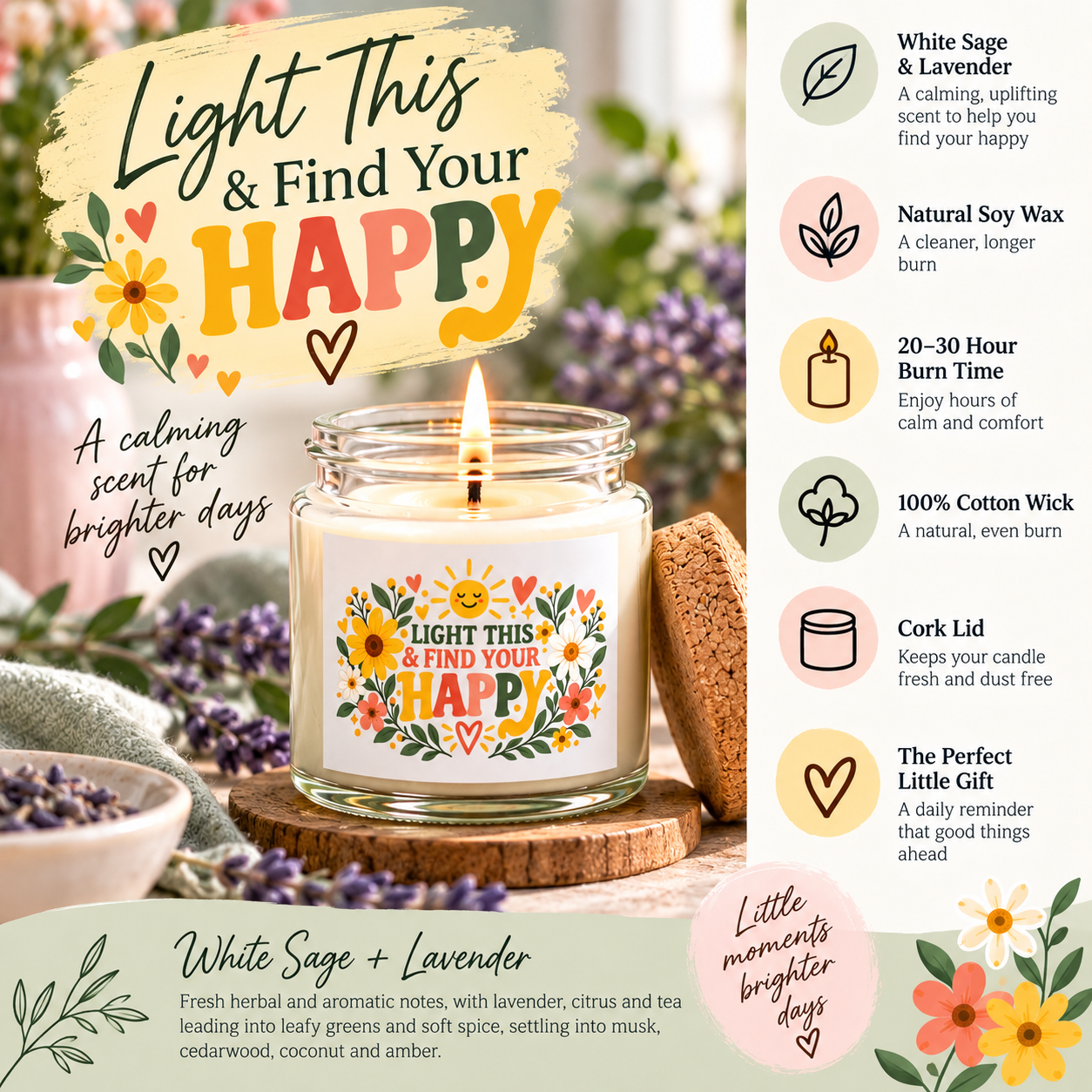 A Little Mug of Happy Gift Set – Mug, Soy Candle & Crochet Sunflower
