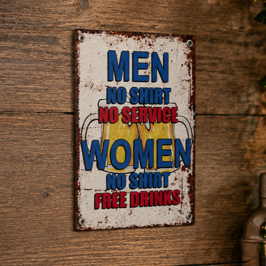 Men No Shirt Funny Aluminium Bar & Garage Sign