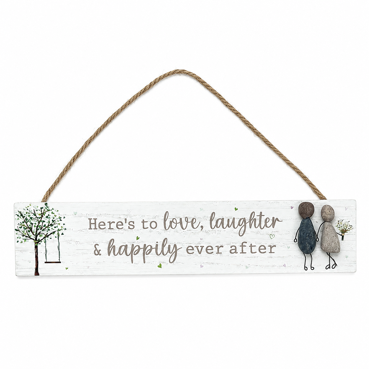 Wooden Hanging Plaque – Rustic Pebble Couple Sign
