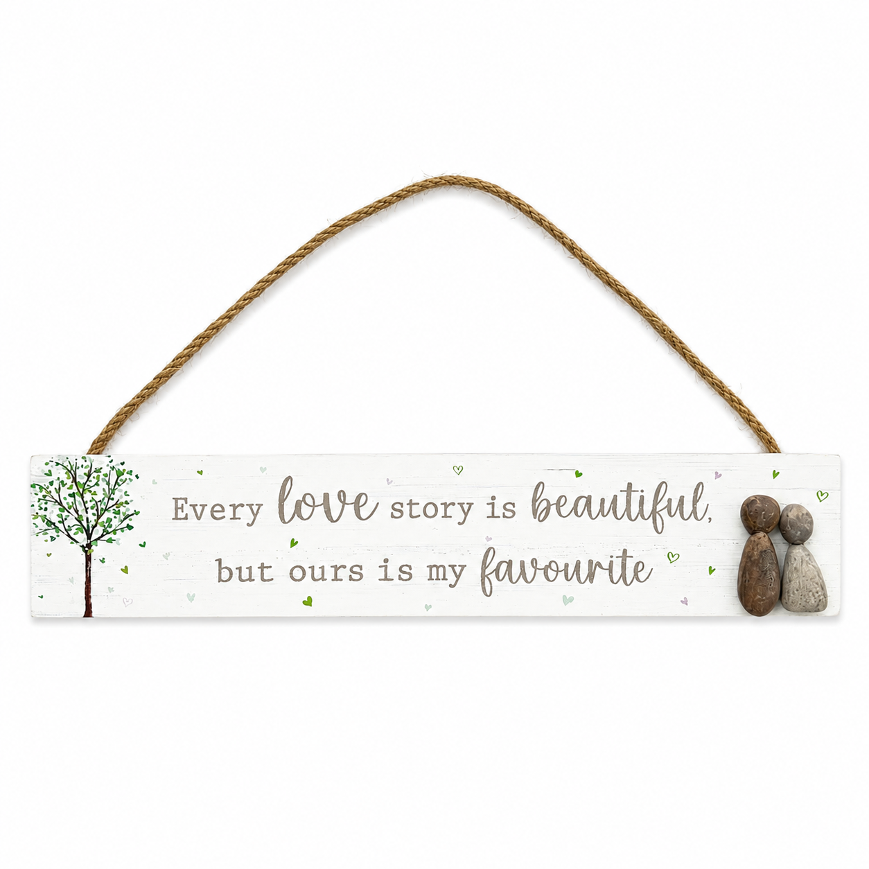 Wooden Hanging Plaque – Rustic Pebble Couple Sign