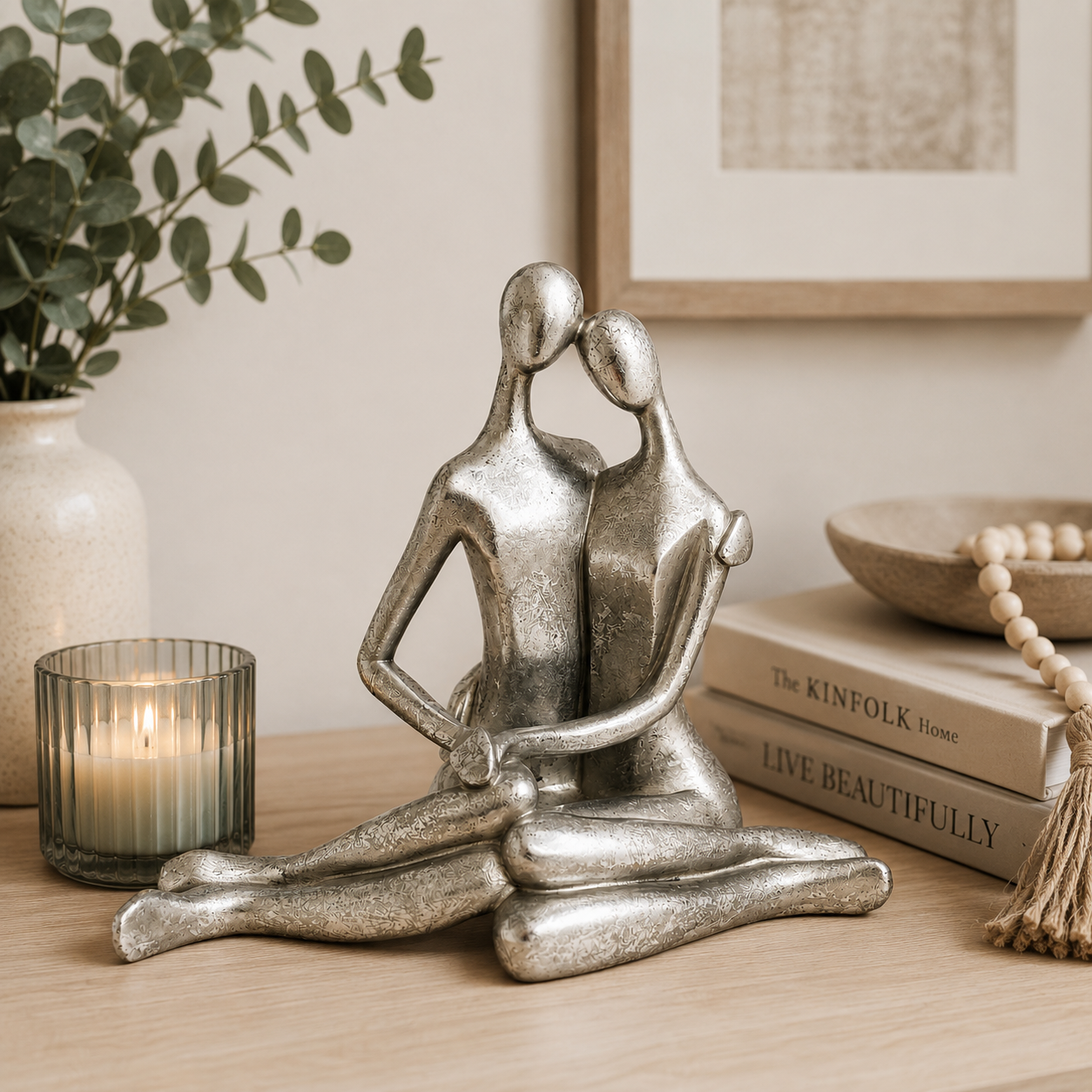 Silver Couple Embrace Statuette Ornament