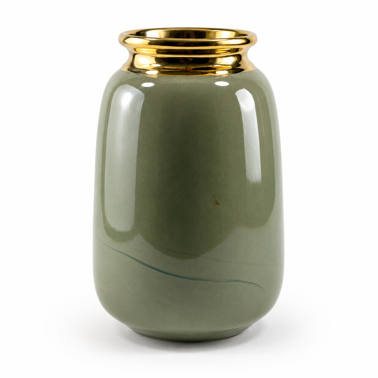 Luxury Ceramic Vase with Gold Rim | Black & Sage Green Home Decor Vase