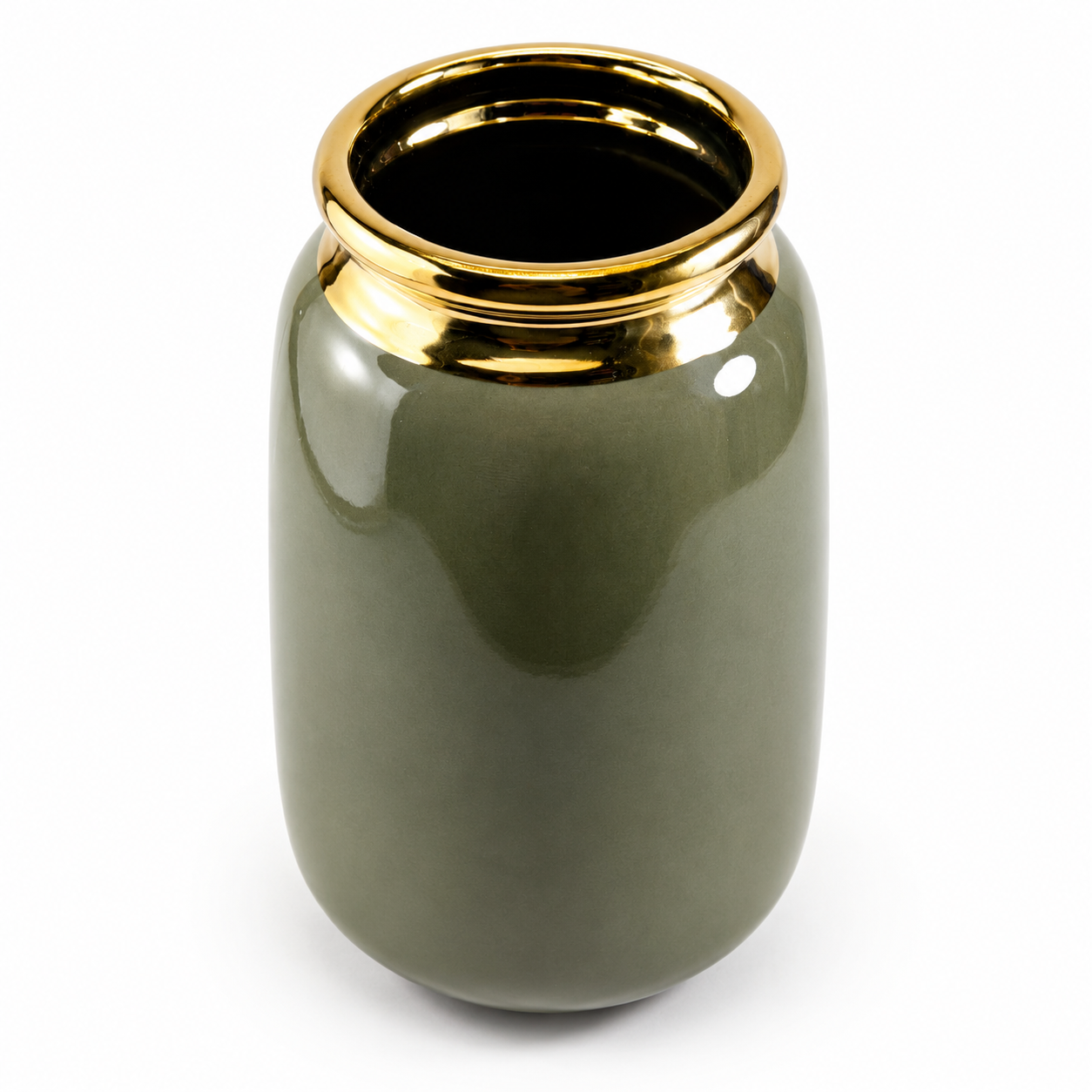Luxury Ceramic Vase with Gold Rim | Black & Sage Green Home Decor Vase