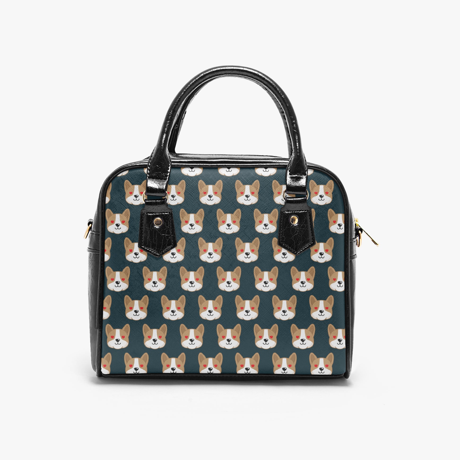 Handbag with corgi pattern on a white background