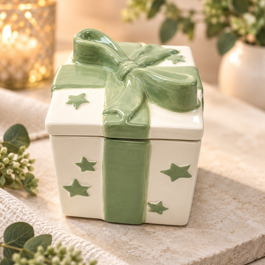 Ceramic Gift Box Wax Melter & Oil Burner with Lid – Sage Green