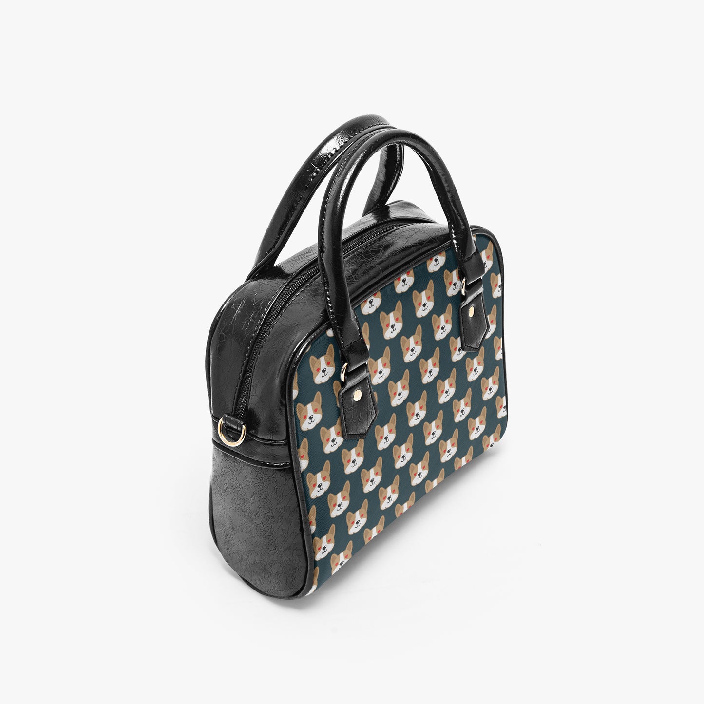 Handbag with corgi pattern on a white background