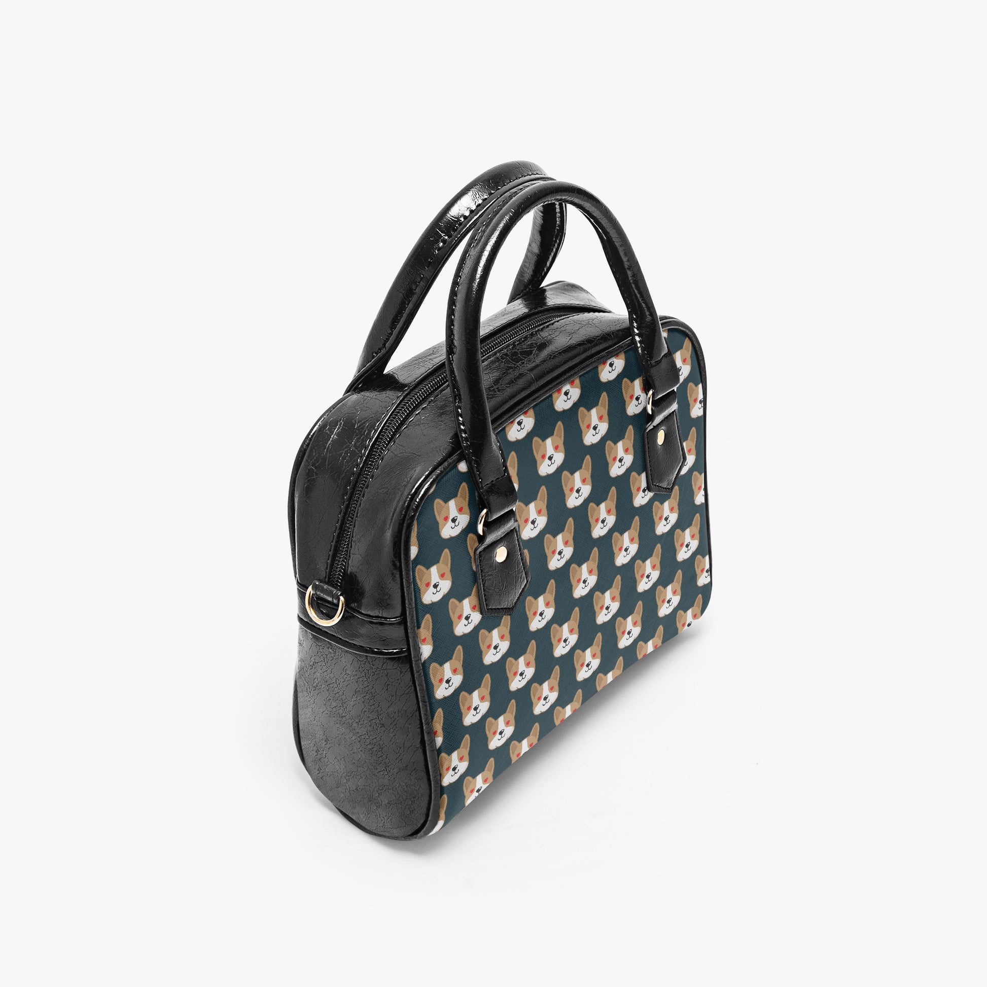 Handbag with corgi pattern on a white background