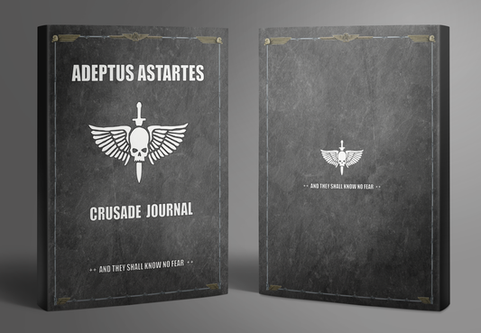 Adeptus Astartes Crusade Journal front and back  covers on a grey background
