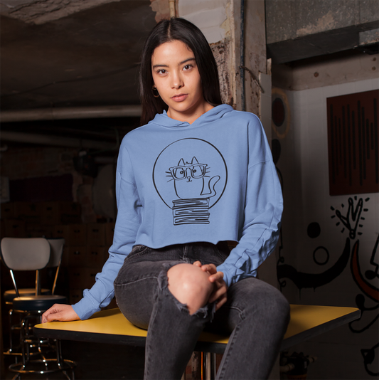 Hoodie | Cropped Raw Edge Boyfriend Style | Book Cat
