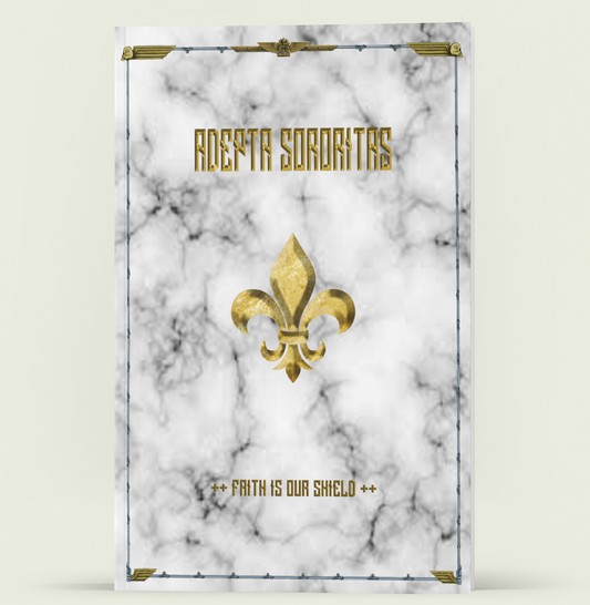 Adepta Sororitas Faith is Our Shield Battle Notebook on a pale yellow background