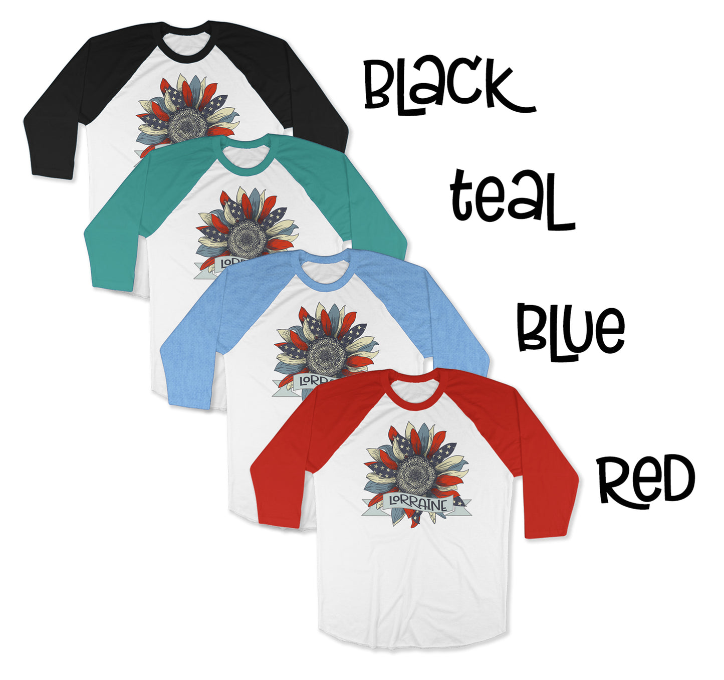 Customise It | Raglan Long Sleeve Shirt | American Flag Sunflower