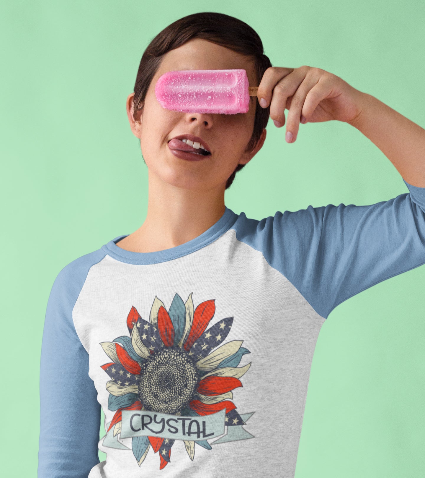 Customise It | Raglan Long Sleeve Shirt | American Flag Sunflower